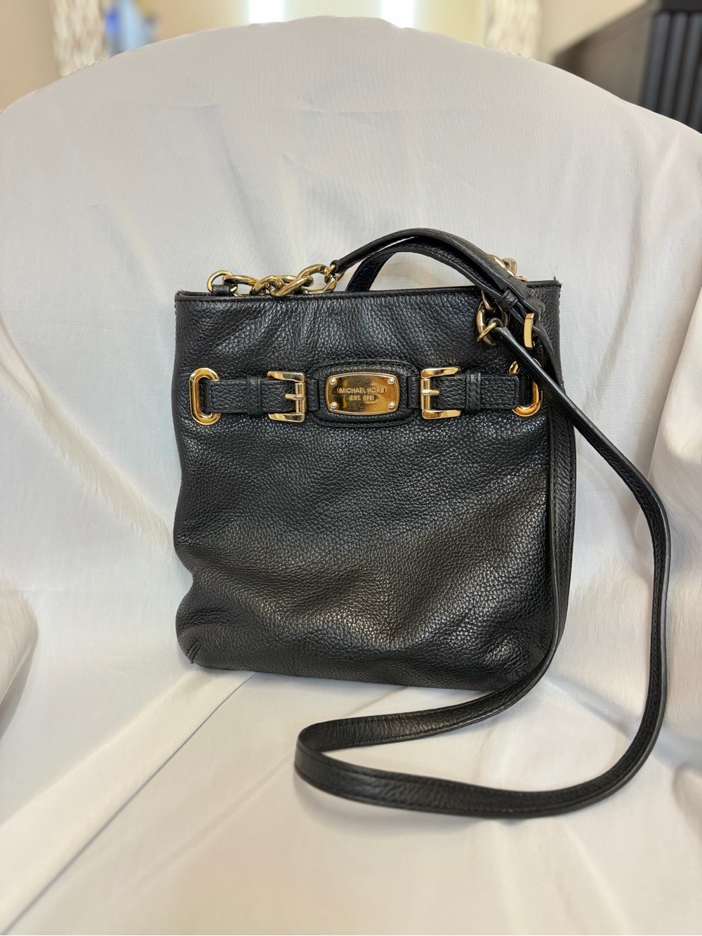 Michael Kors Black Pebbled Leather Crossbody with Gold Hardware